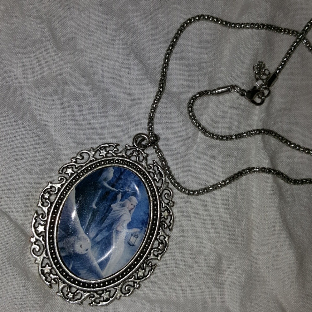Winter Witch and Owl Cameo Style Pendant